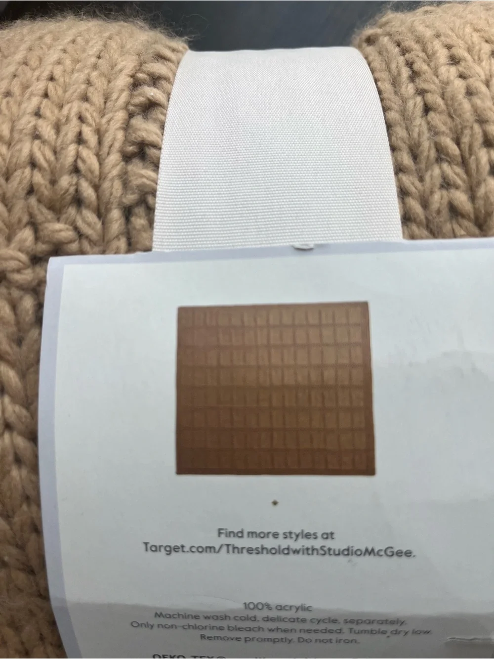 Threshold Grid Knit Throw Blanket in Camel Tan